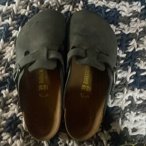 Blueish grey Birkenstock clogs